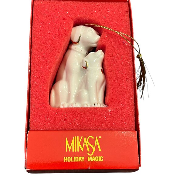 MIKASA Christmas Ornament 2 Dogs White Ceramic - Picture 3 of 7